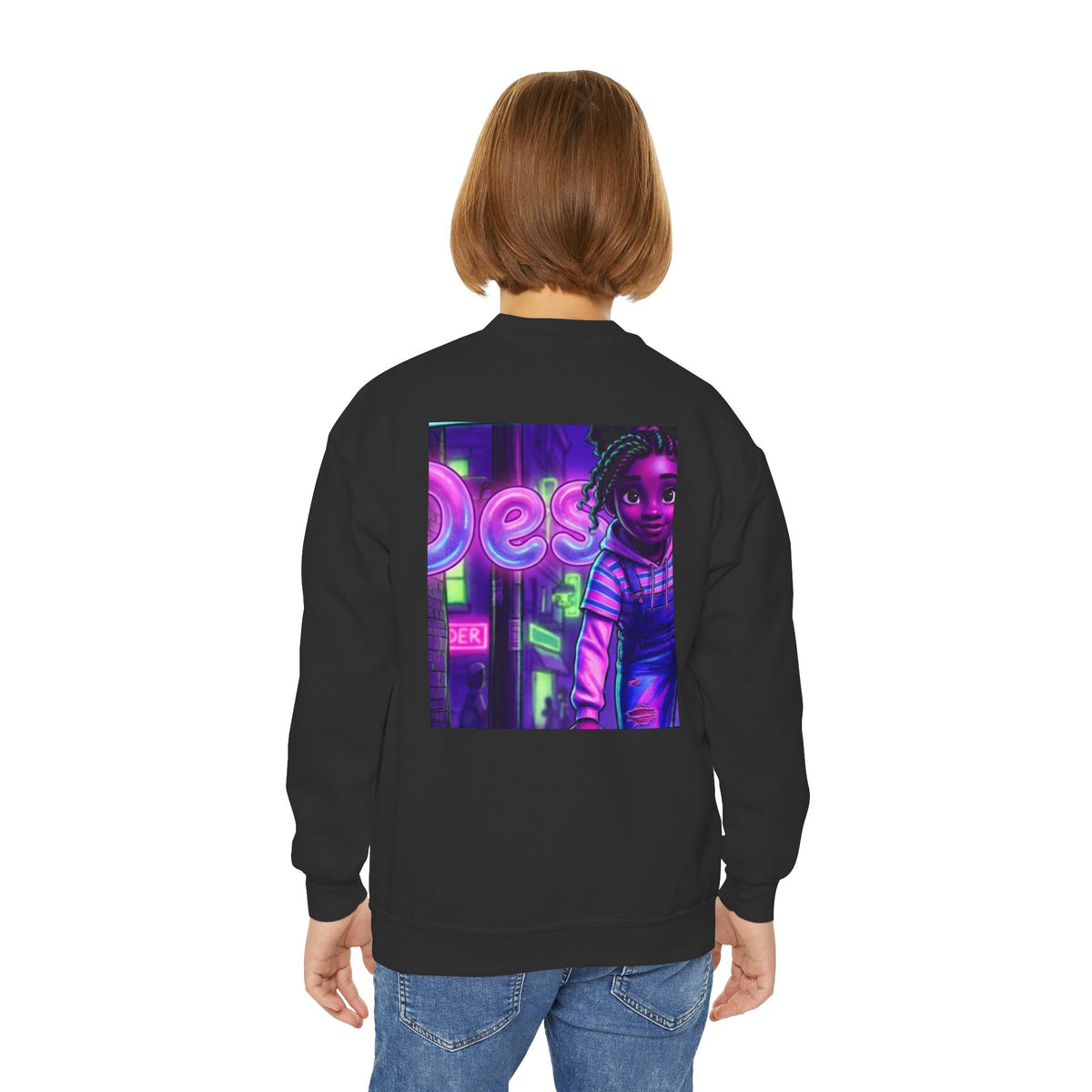 Youth “Destiny” Retro Neon Graphic Crewneck Sweatshirt