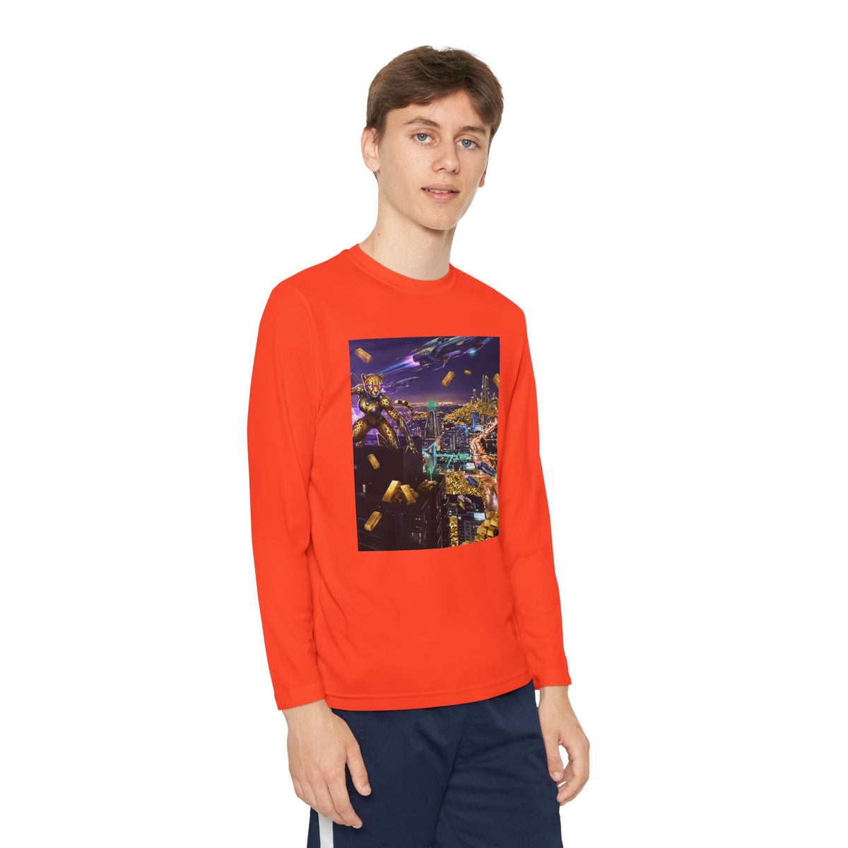 Youth Long Sleeve Tee – Colorful Night Cityscape Graphic Shirt