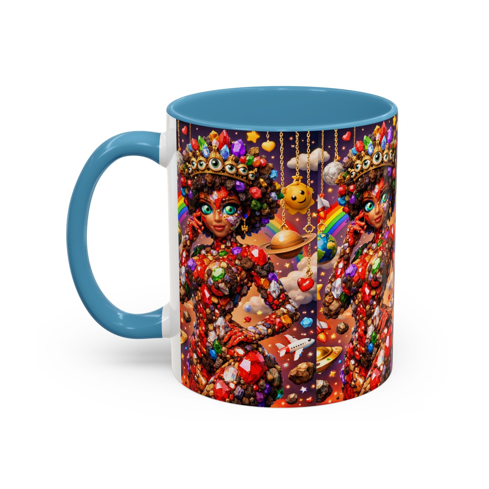Celestial Candy Goddess Accent Coffee Mug — Colorful Cosmic Fantasy 11/15oz