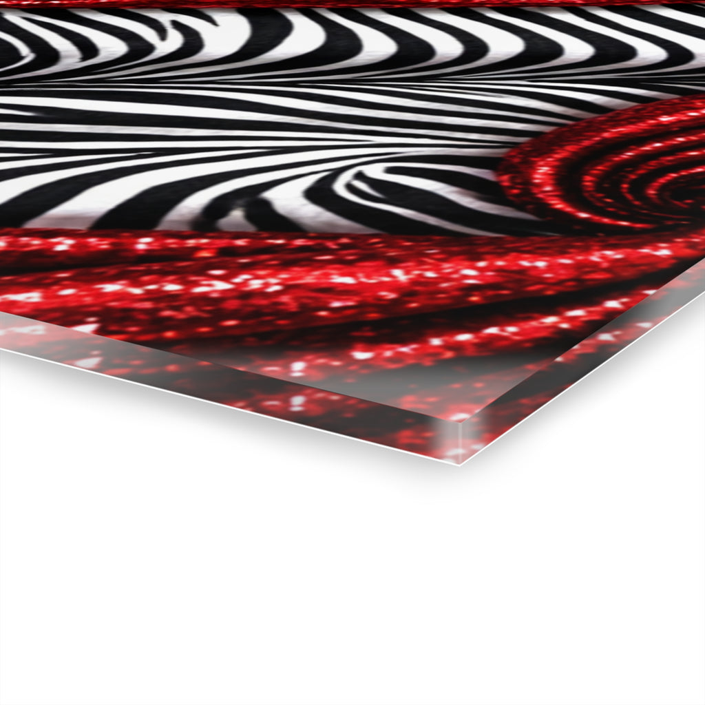 Red Glitter Zebra Swirl Acrylic Wall Art — Modern Abstract French Cleat Print