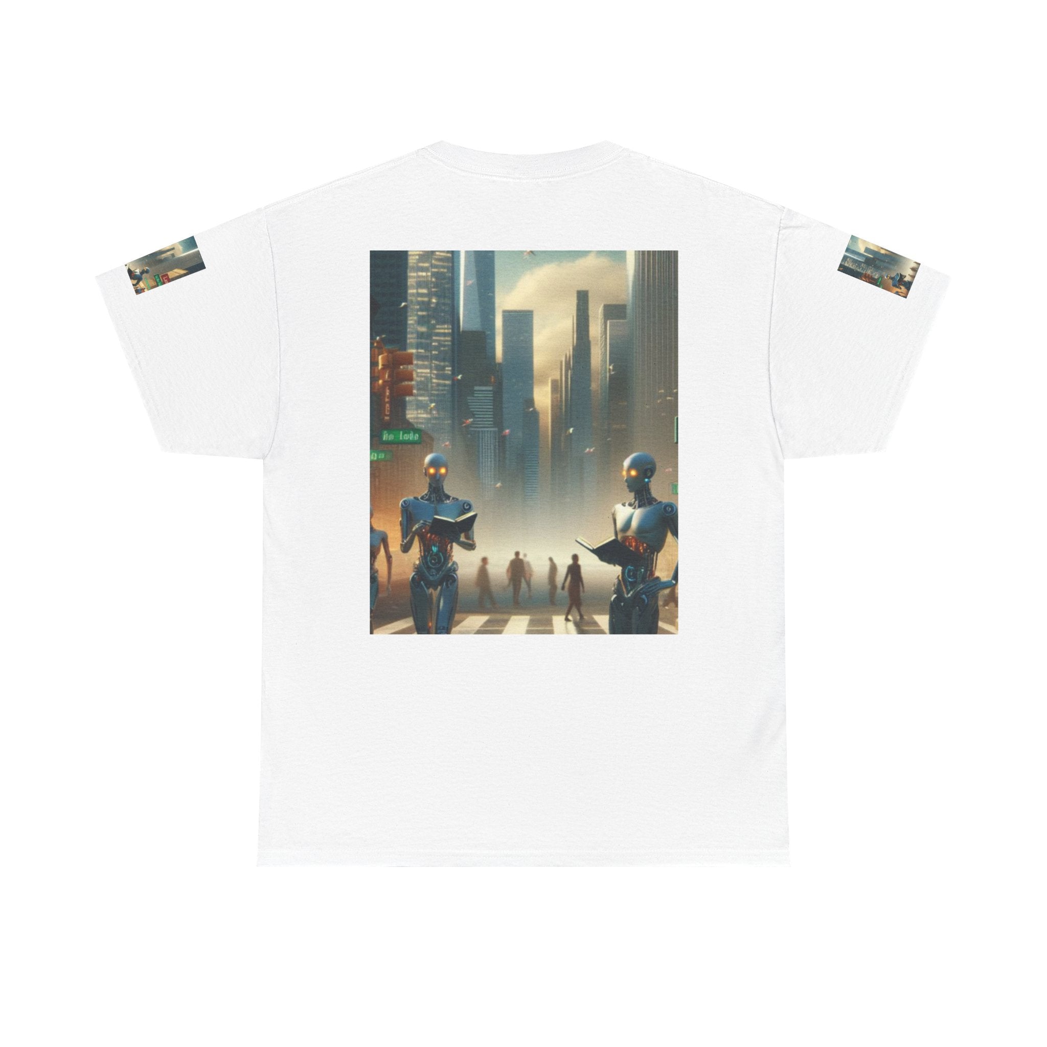 Cybercity Robots T‑Shirt — Futuristic Android Street Scene Tee