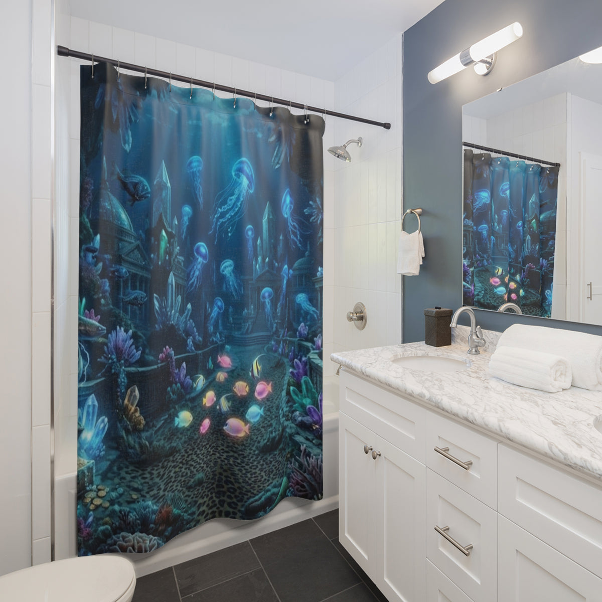 Underwater Jellyfish Ocean Scene Shower Curtain