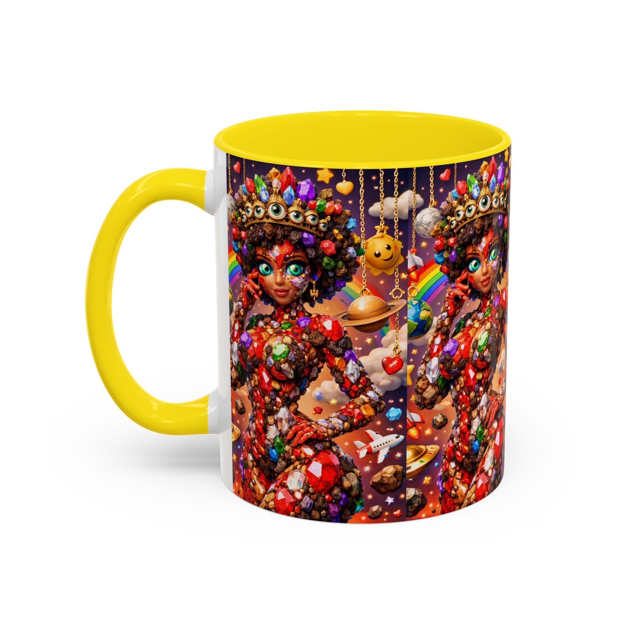 Celestial Candy Goddess Accent Coffee Mug — Colorful Cosmic Fantasy 11/15oz