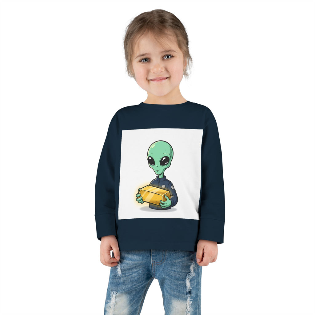 Alien Holding Gold Bar Toddler Long Sleeve Tee