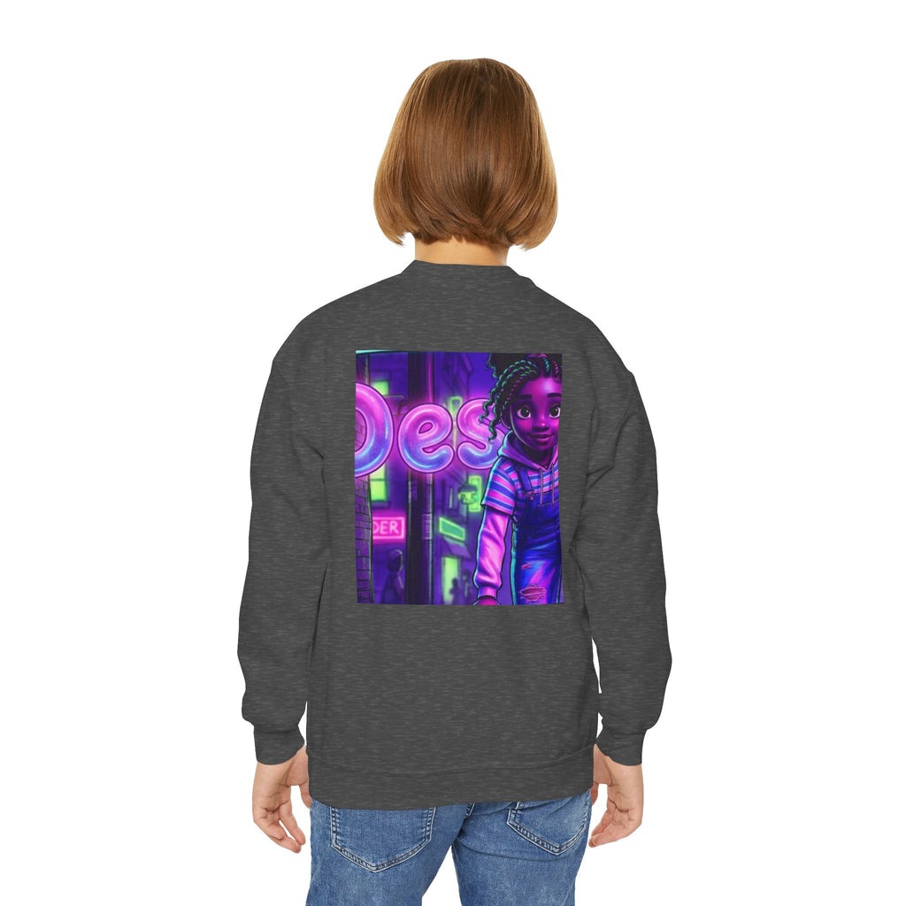 Youth “Destiny” Retro Neon Graphic Crewneck Sweatshirt