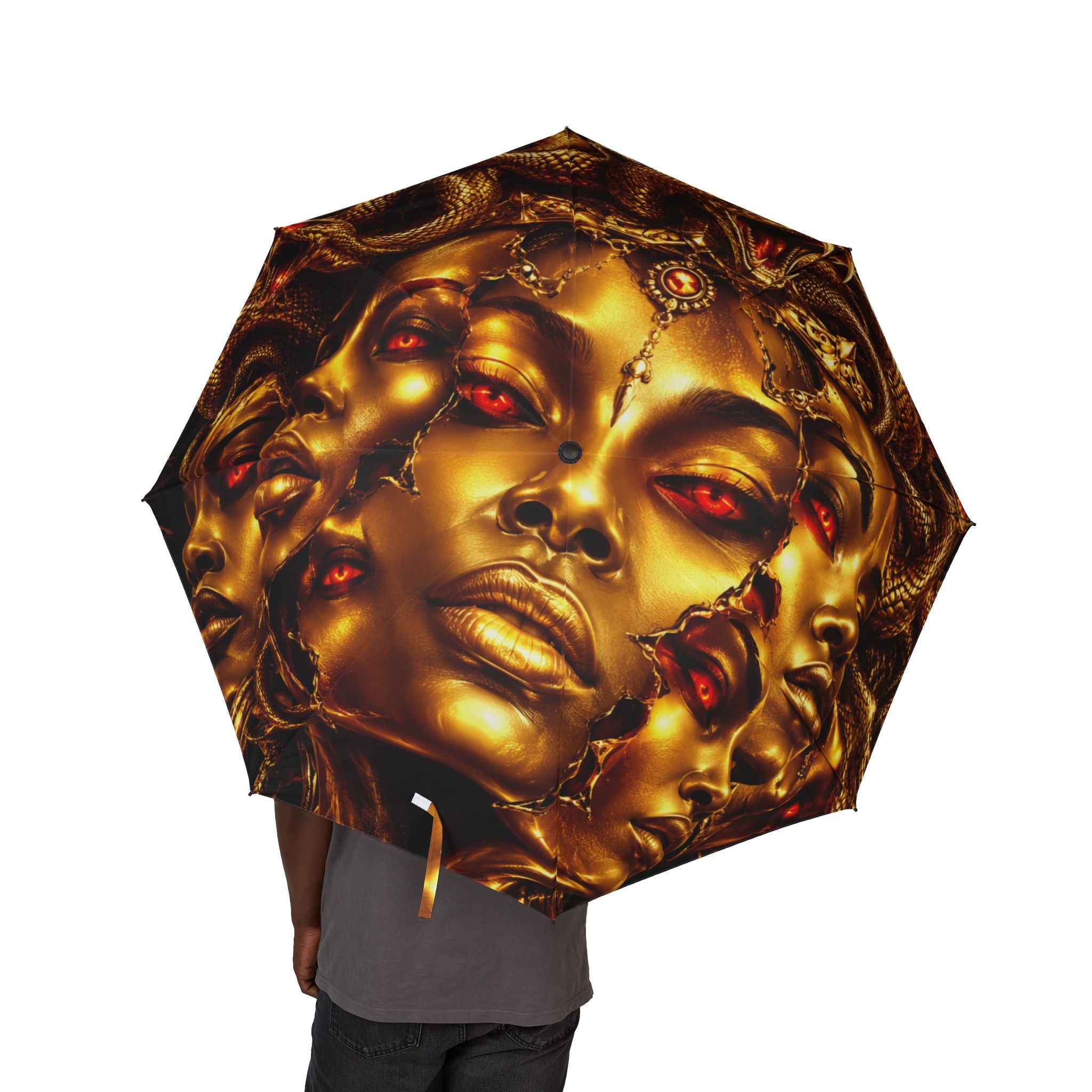 Golden Dragon Skull Foldable Umbrella — Gothic Fantasy Rain Shield
