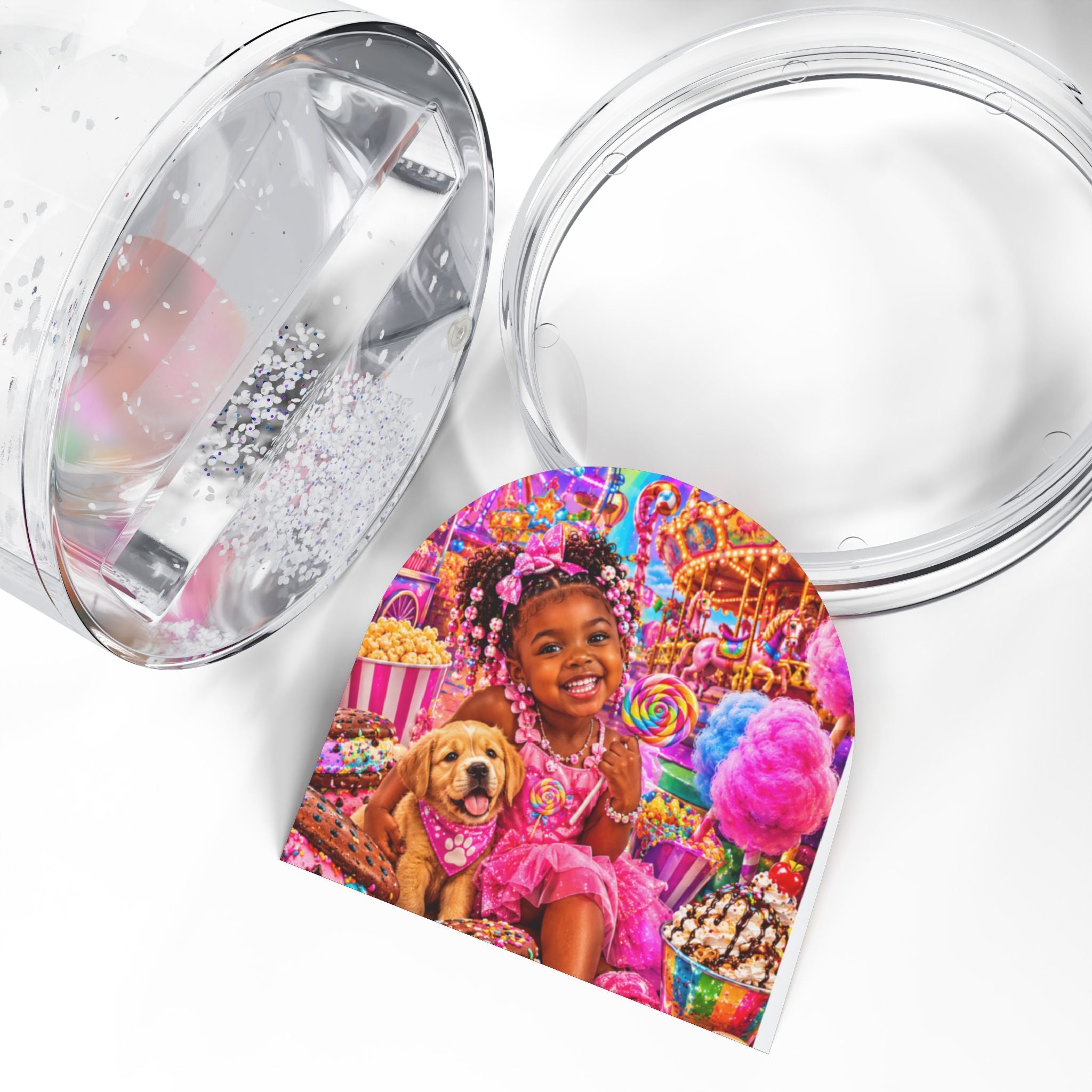 Snow Globe — Cute Little Girl & Puppy Candyland Snow Globe