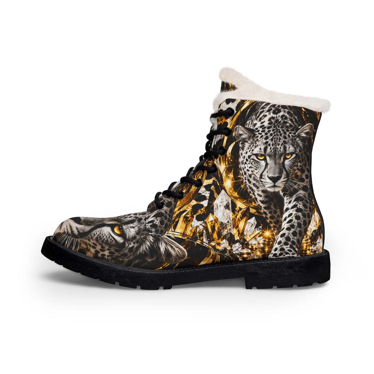 Women's Leopard Print Fur-Lined Boots