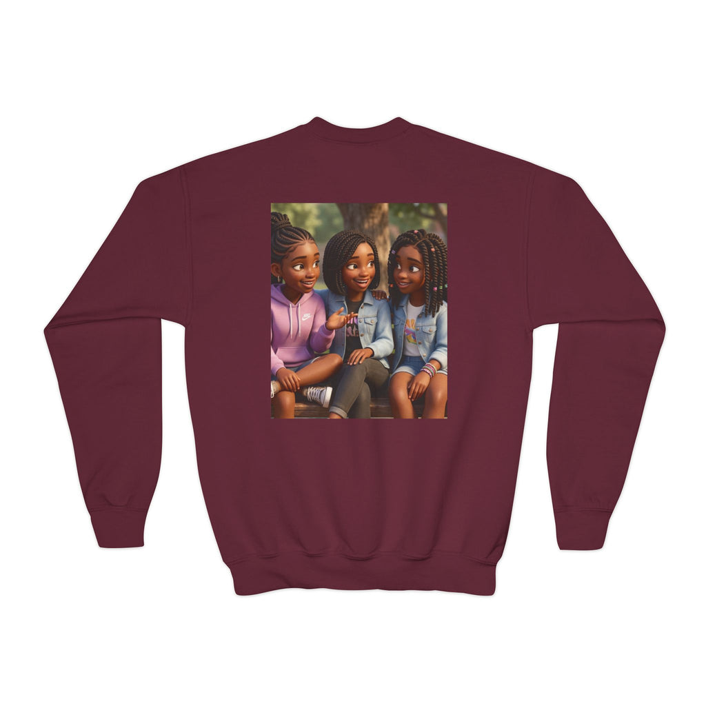 Youth Crewneck Sweatshirt Featuring Diverse Best Friends Illustration