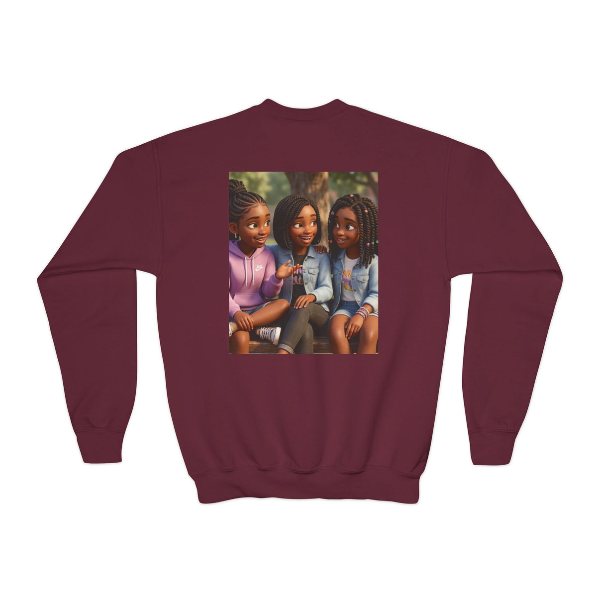 Youth Crewneck Sweatshirt Featuring Diverse Best Friends Illustration