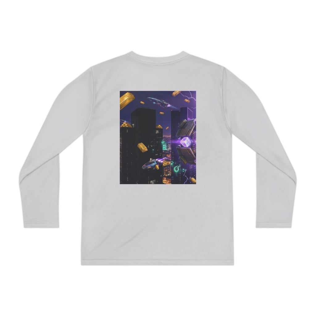 Youth Long Sleeve Tee – Colorful Night Cityscape Graphic Shirt