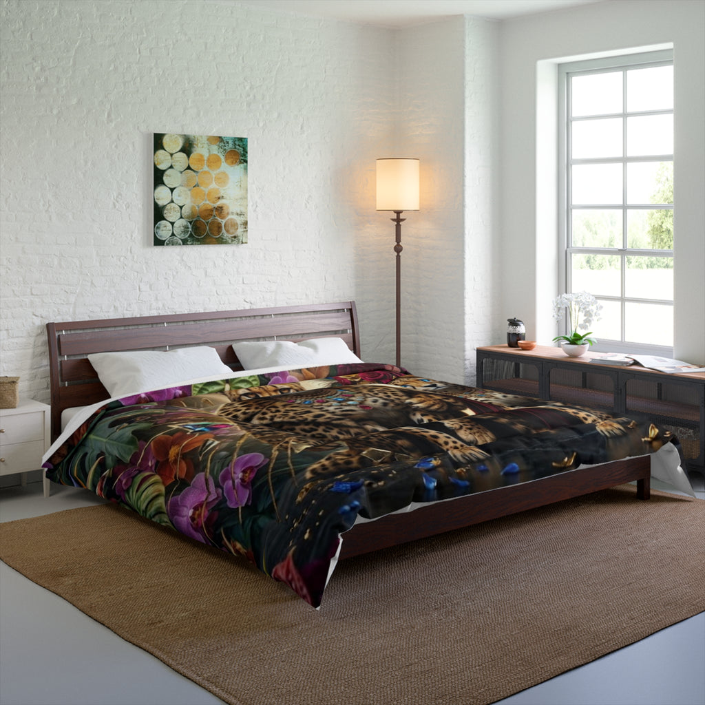 Majestic Leopard Couple Floral Jungle Comforter