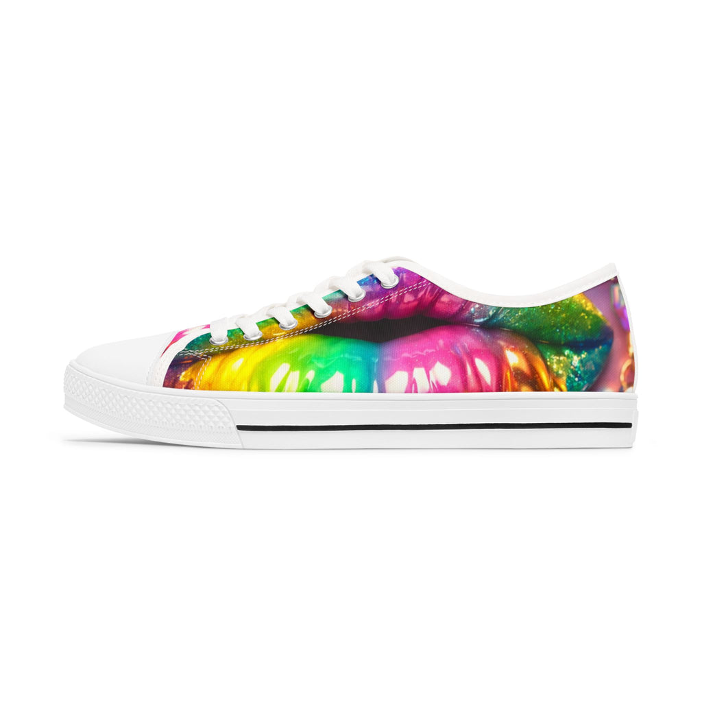 Low Top Sneakers — Colorful Rainbow Lip Print Women's Canvas Shoes