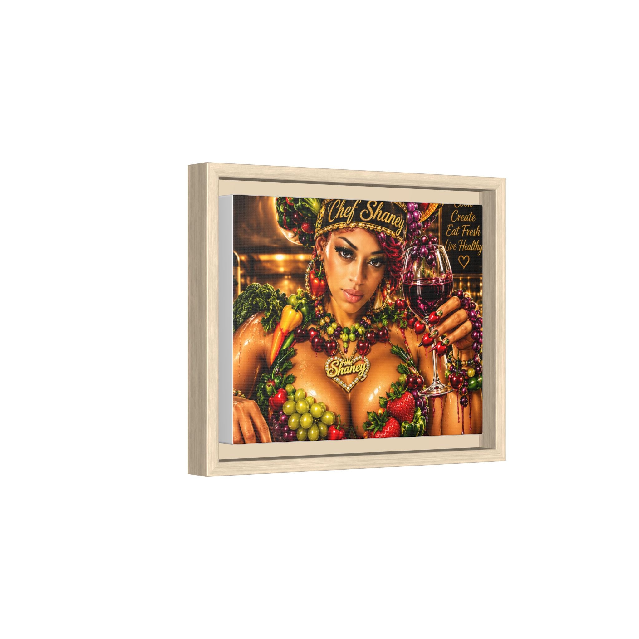 Chef Shaney Fruit Goddess Matte Framed Canvas — "Eat Fresh Live Healthy" Kitchen Wall Art