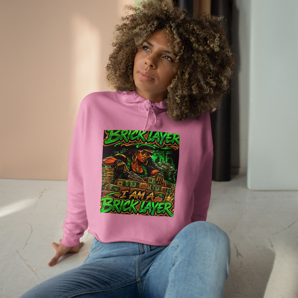 Bricklayer Crop Hoodie — I Am A Bricklayer Graphic Hoodie for Construction Workers