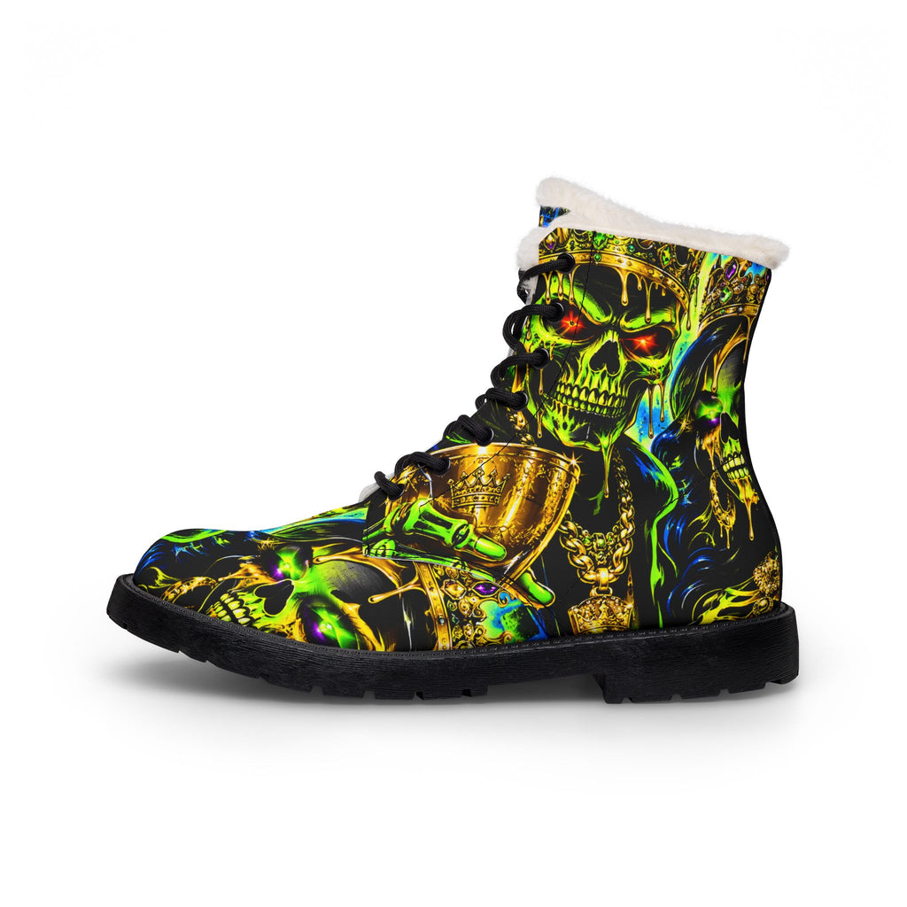 Women's Fur-Lined Skull Warrior Combat Boots