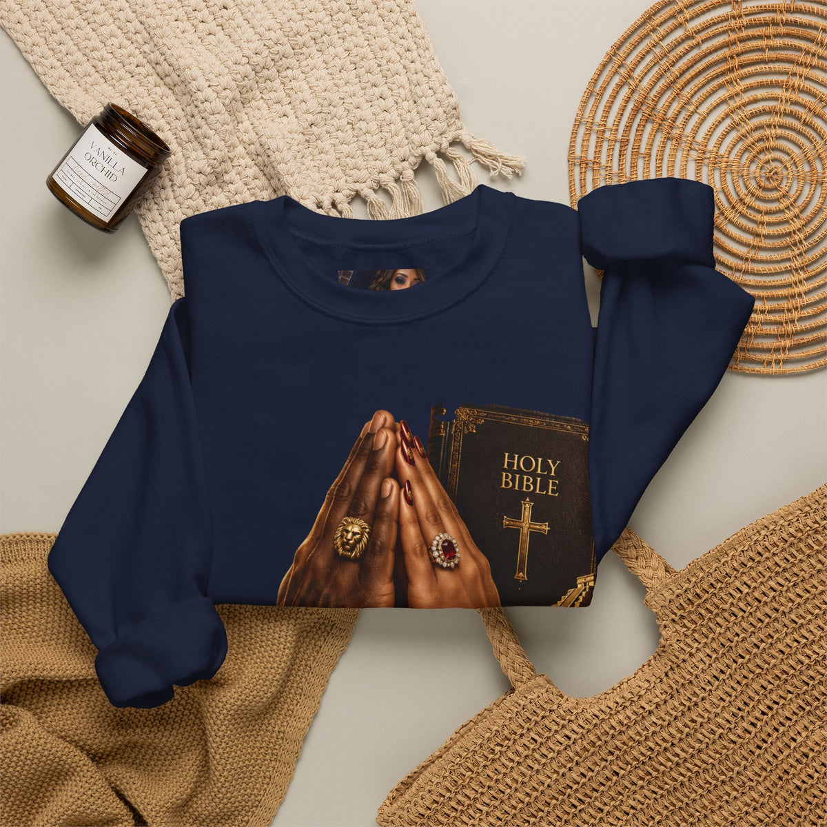 Holy Bible Praying Hands Religious Crewneck Sweatshirt