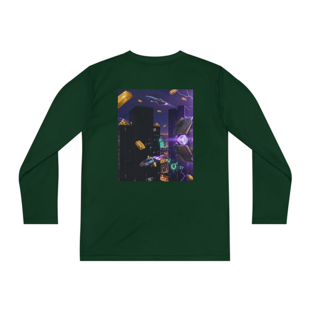 Youth Long Sleeve Tee – Colorful Night Cityscape Graphic Shirt