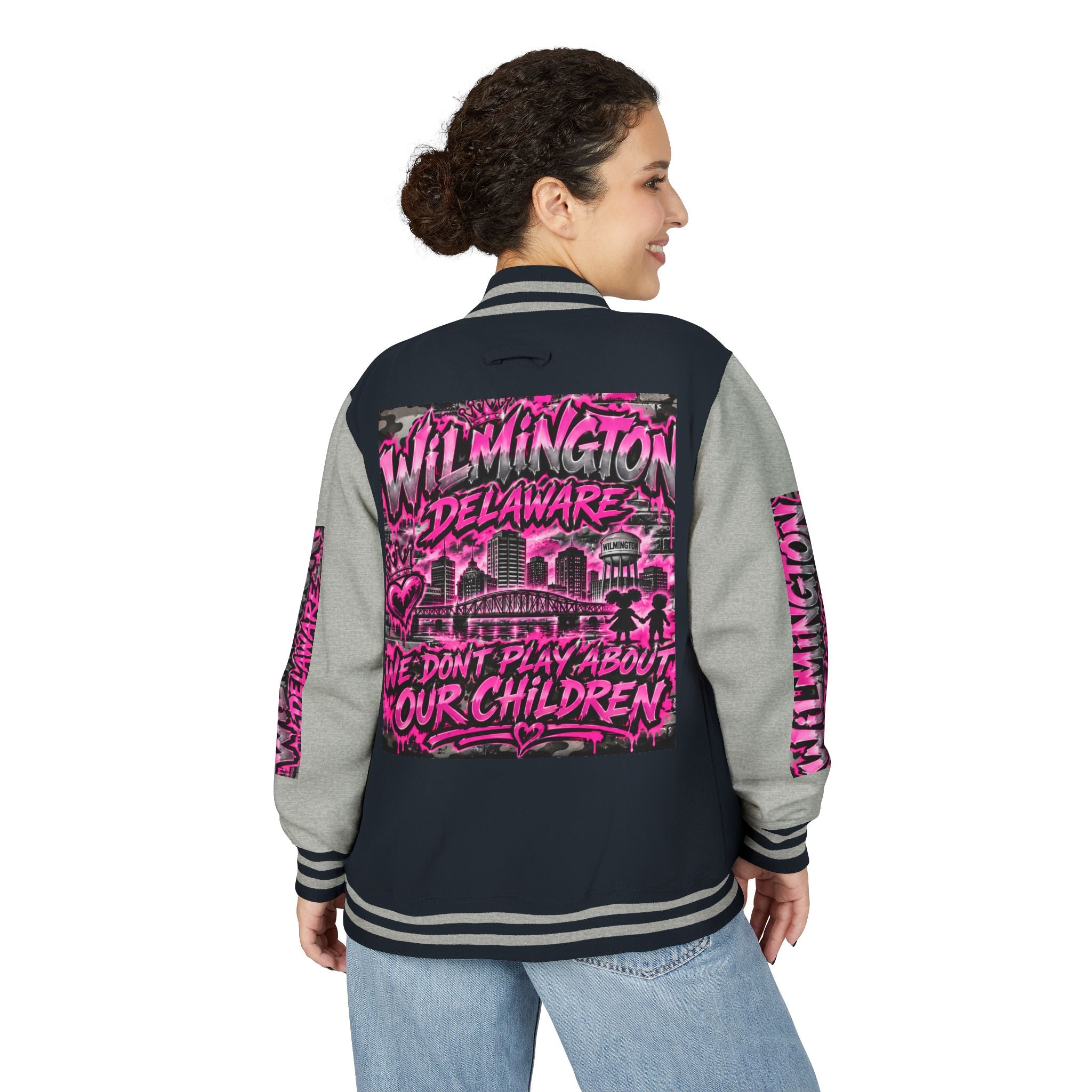 Wilmington Delaware Letterman Jacket — 'We Don't Play About Our Children' Varsity Coat
