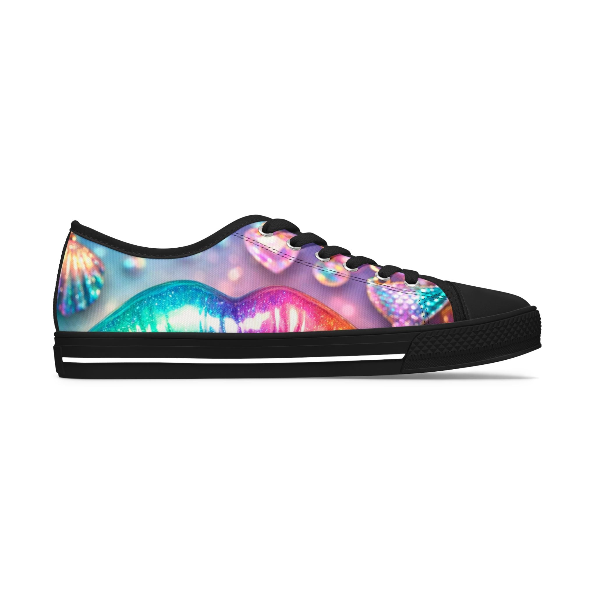 Low Top Sneakers — Colorful Rainbow Lip Print Women's Canvas Shoes
