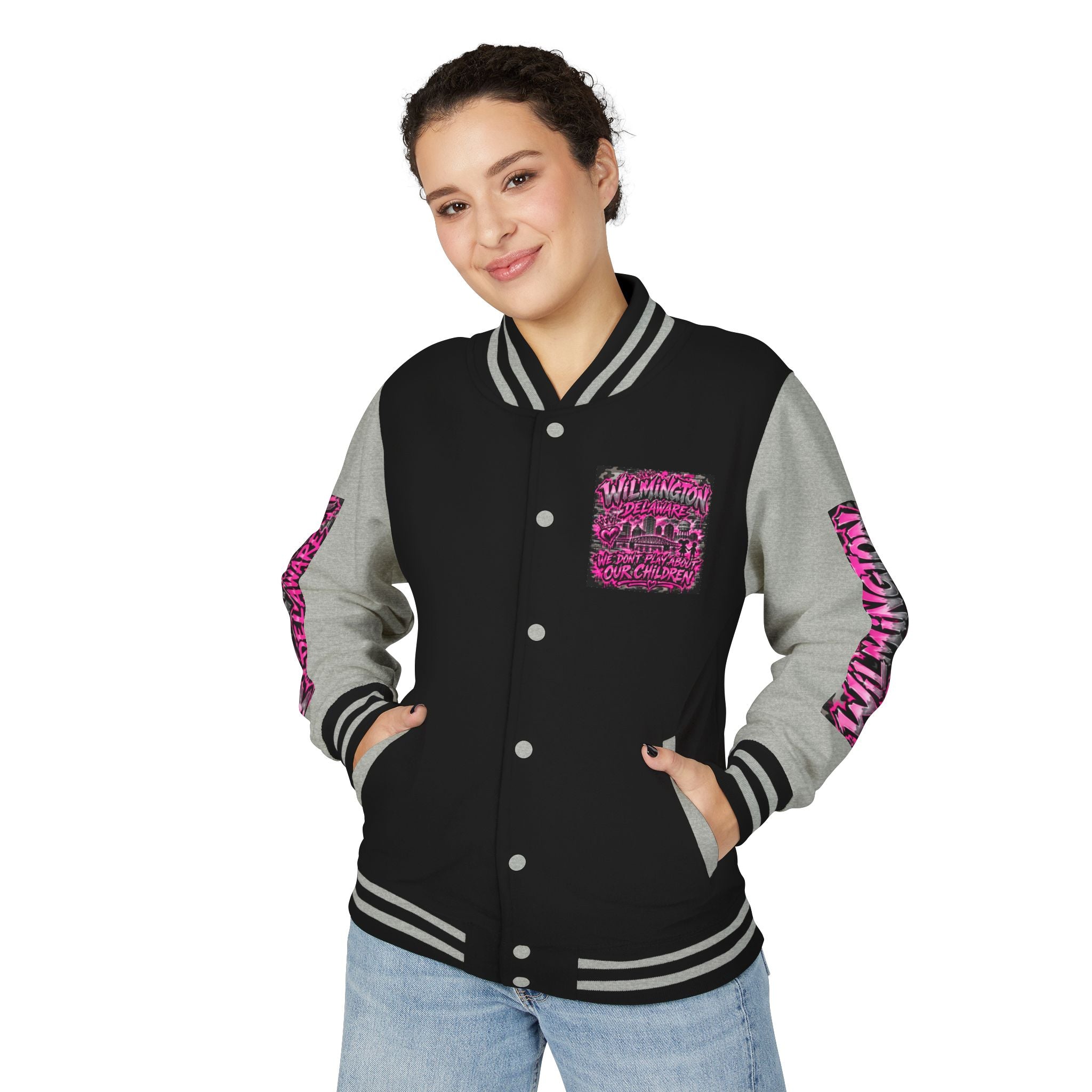 Wilmington Delaware Letterman Jacket — 'We Don't Play About Our Children' Varsity Coat