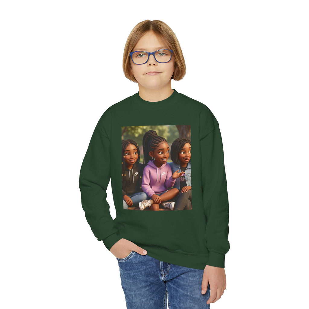 Youth Crewneck Sweatshirt Featuring Diverse Best Friends Illustration