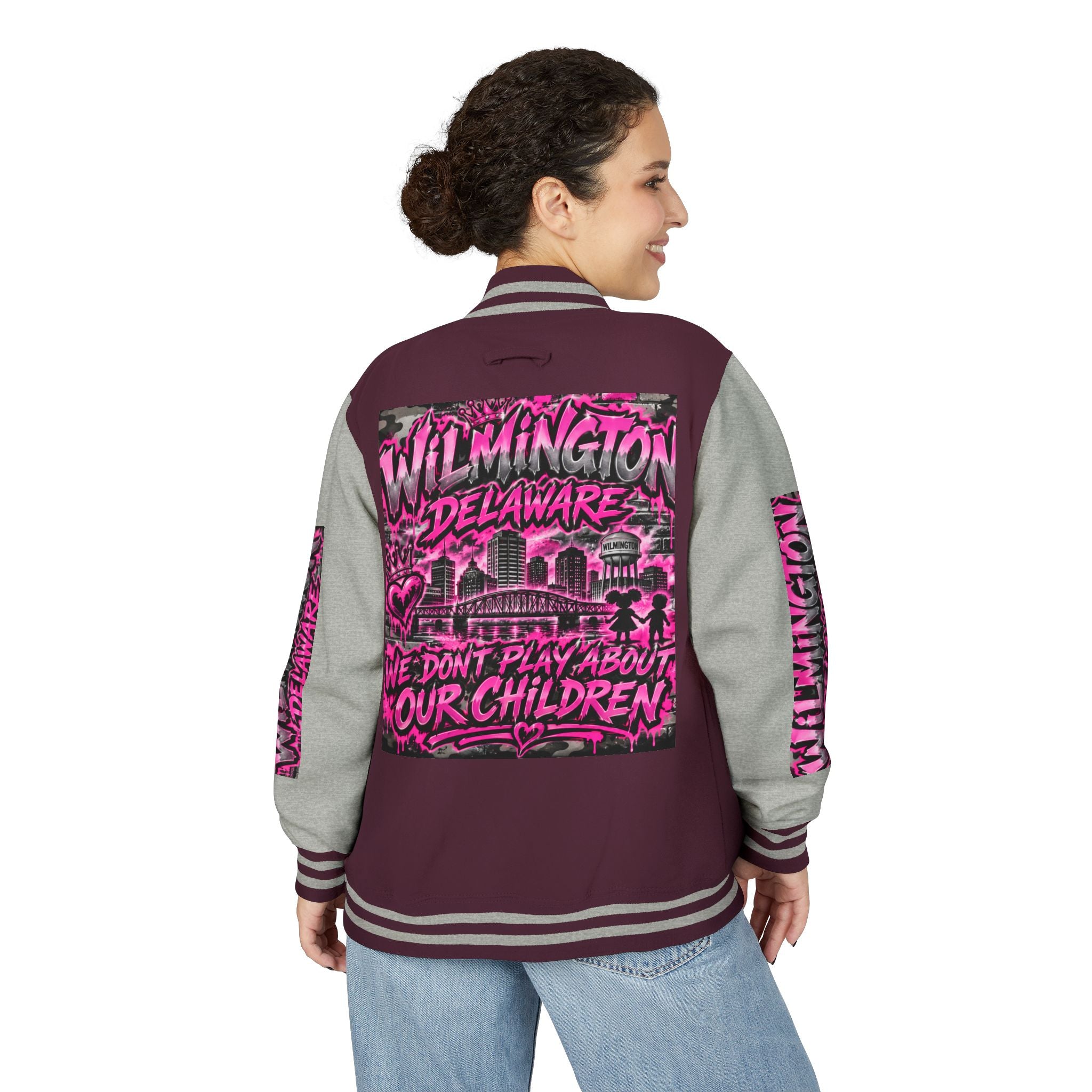 Wilmington Delaware Letterman Jacket — 'We Don't Play About Our Children' Varsity Coat