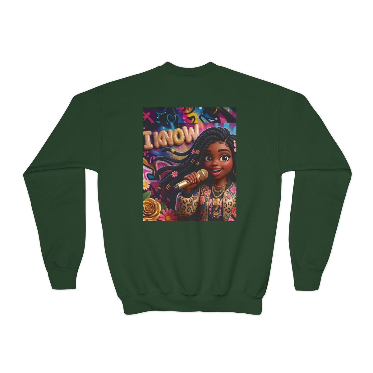 Youth Crewneck Sweatshirt – Colorful “I Know” Singer Character Design