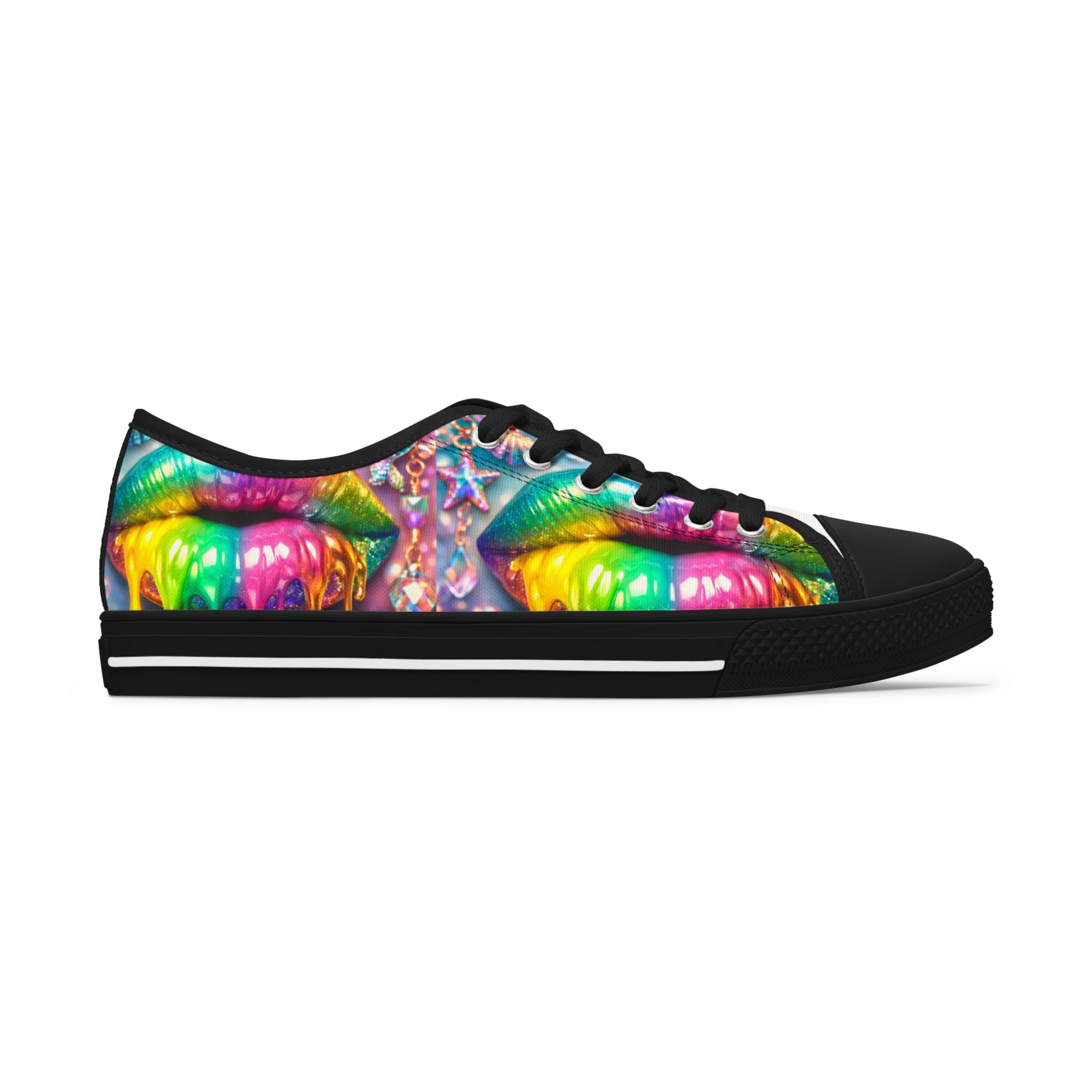 Low Top Sneakers — Colorful Rainbow Lip Print Women's Canvas Shoes