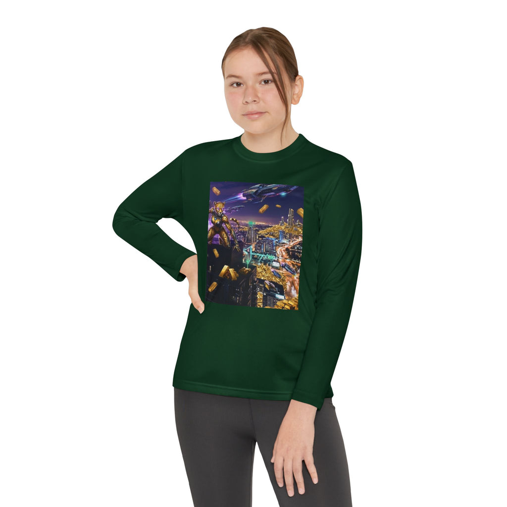 Youth Long Sleeve Tee – Colorful Night Cityscape Graphic Shirt