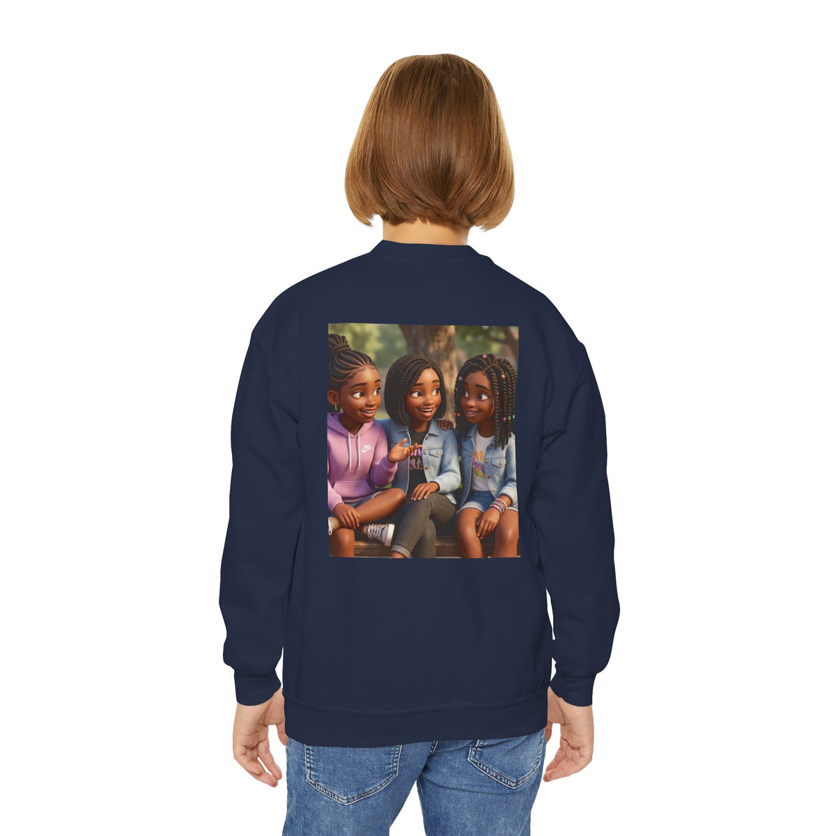 Youth Crewneck Sweatshirt Featuring Diverse Best Friends Illustration