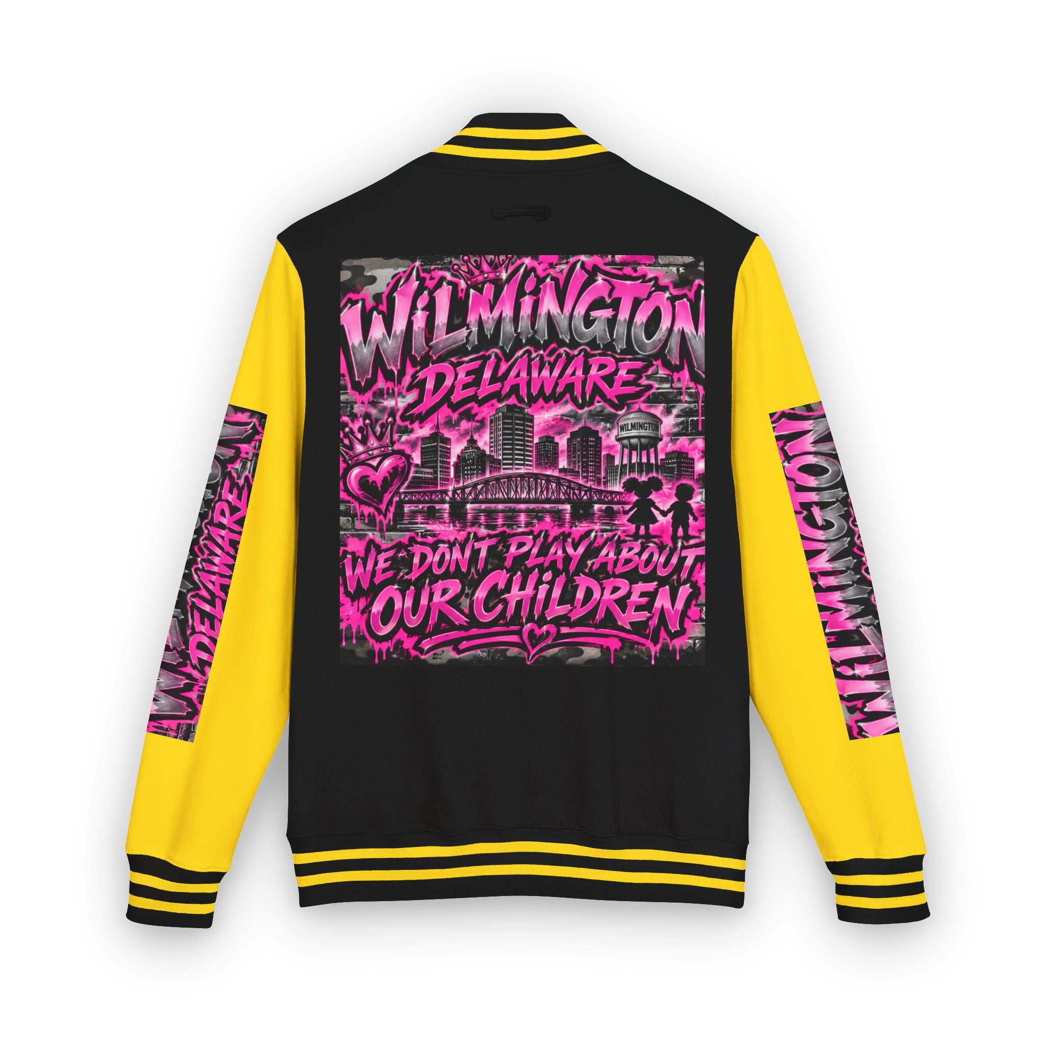 Wilmington Delaware Letterman Jacket — 'We Don't Play About Our Children' Varsity Coat