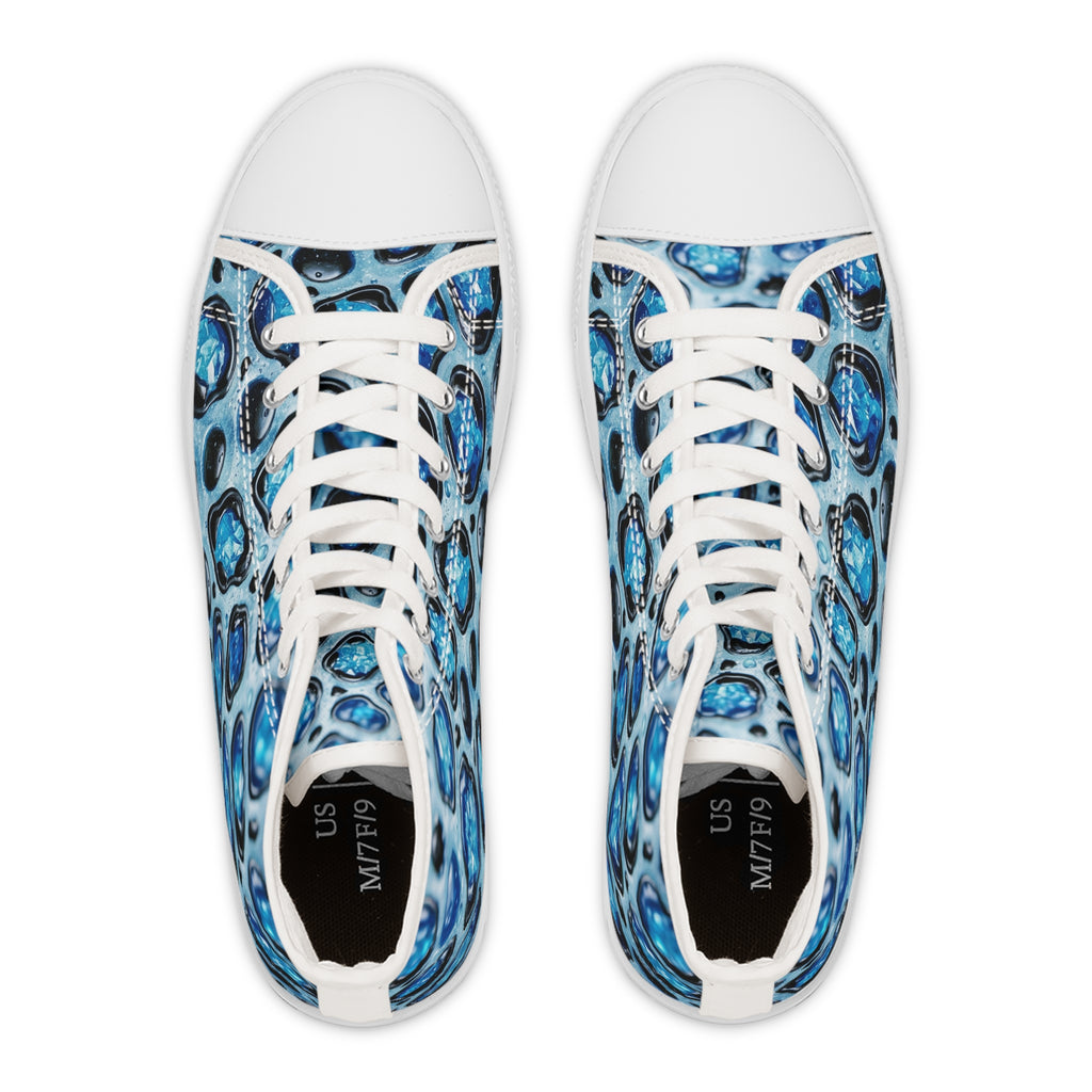 Women's High Top Sneakers – Blue Abstract Bubble Pattern