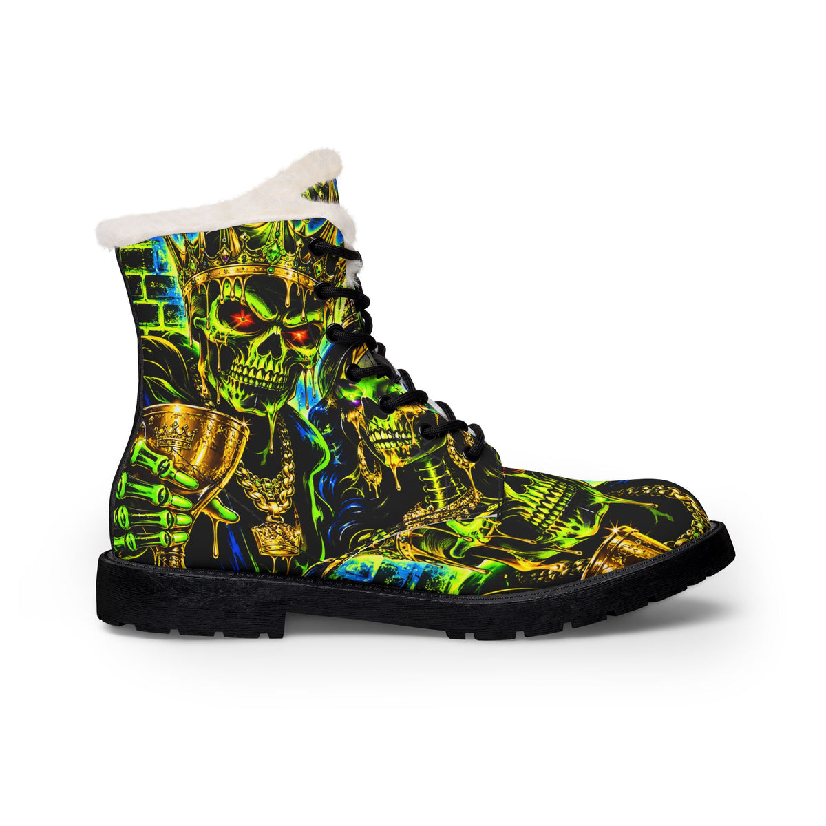 Women's Fur-Lined Skull Warrior Combat Boots