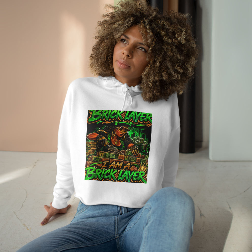 Bricklayer Crop Hoodie — I Am A Bricklayer Graphic Hoodie for Construction Workers