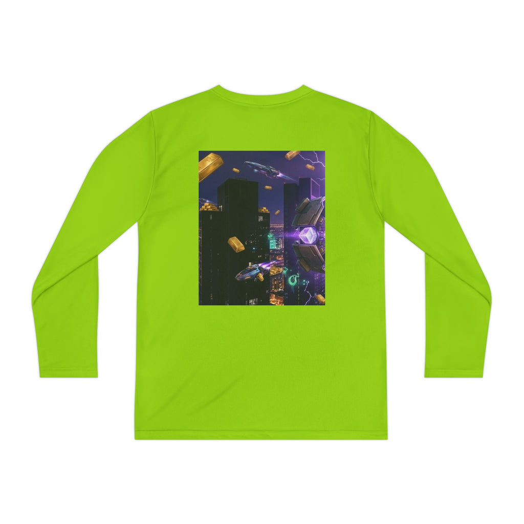 Youth Long Sleeve Tee – Colorful Night Cityscape Graphic Shirt