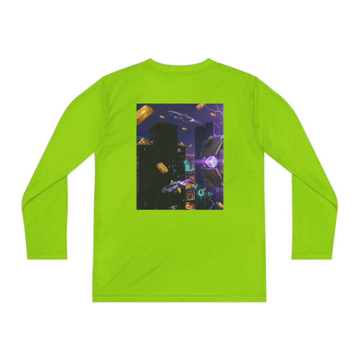 Youth Long Sleeve Tee – Colorful Night Cityscape Graphic Shirt