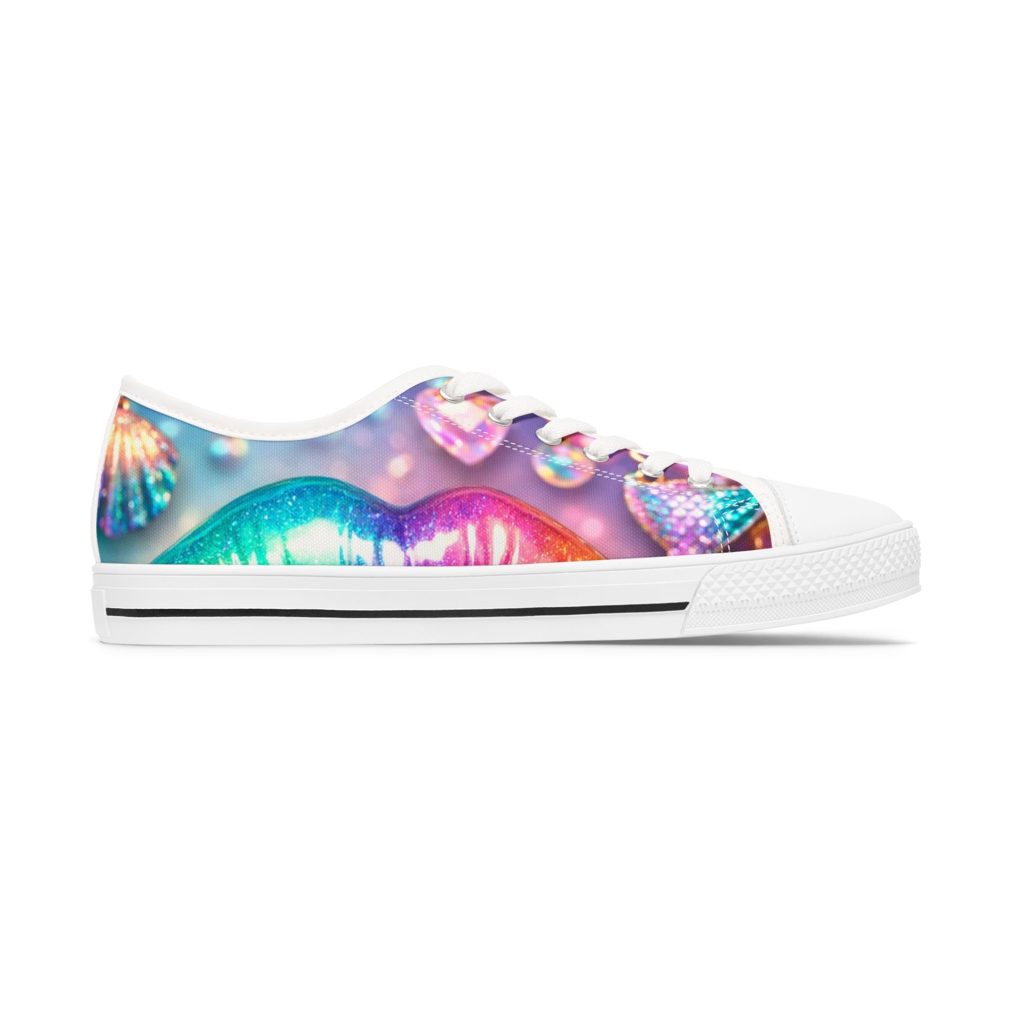 Low Top Sneakers — Colorful Rainbow Lip Print Women's Canvas Shoes