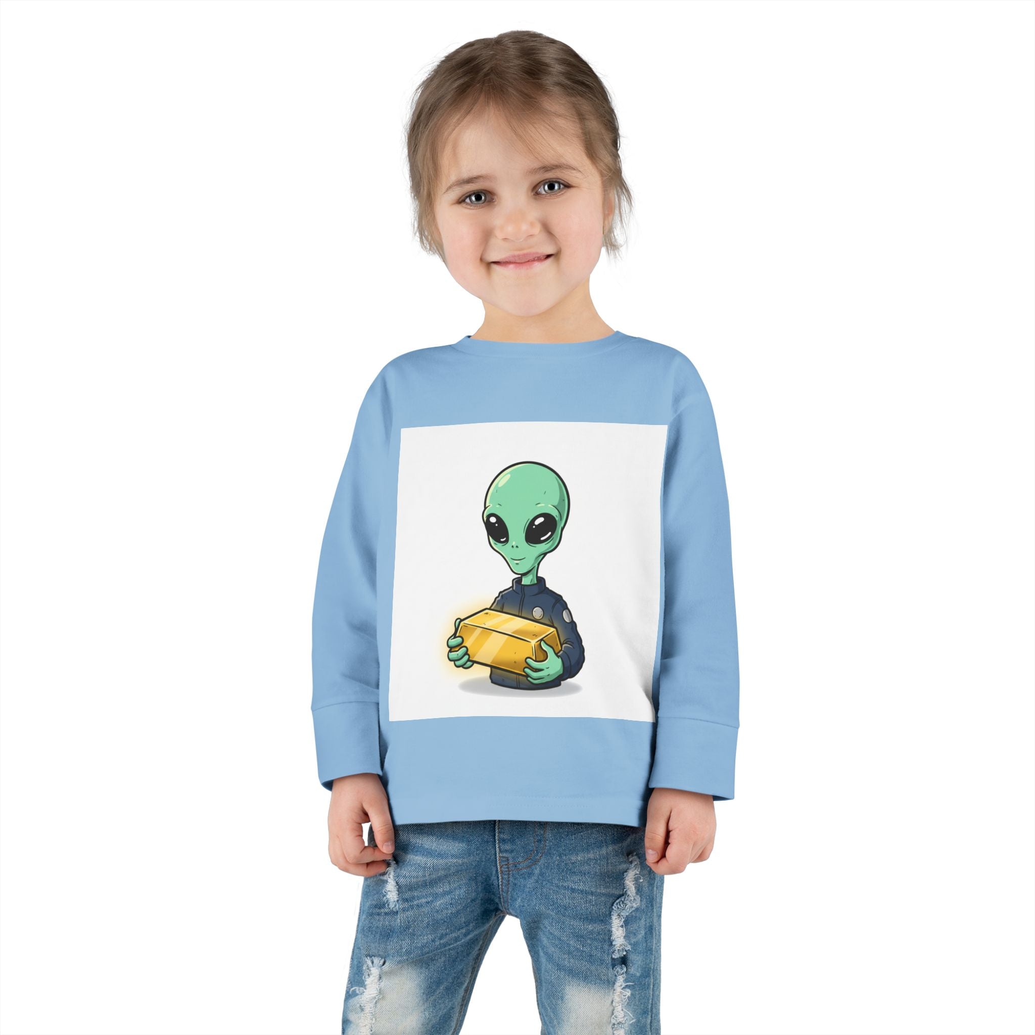 Alien Holding Gold Bar Toddler Long Sleeve Tee