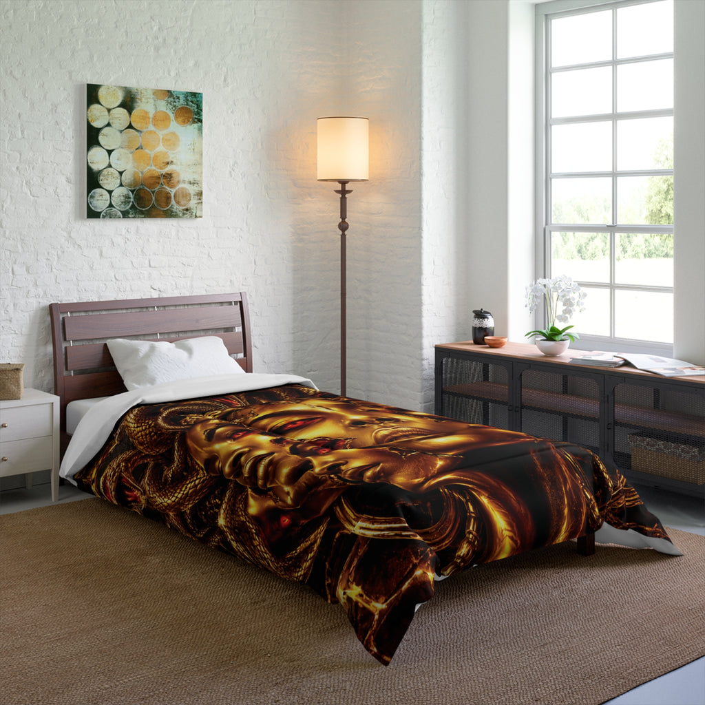 Medusa Goddess Comforter - Gold Serpent Mythic Bedding
