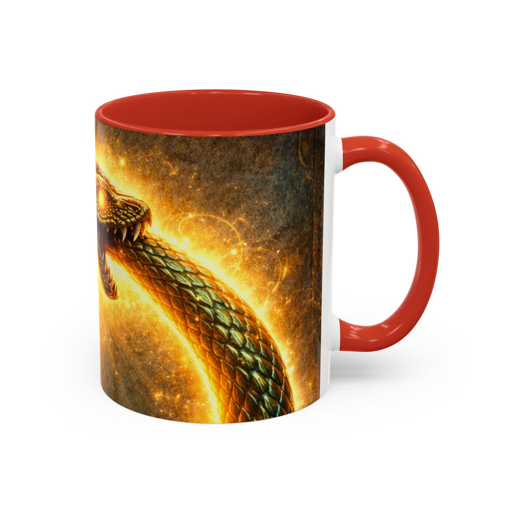 Ouroboros Serpent Accent Coffee Mug — Fiery Mythic Snake Design (11/15oz)