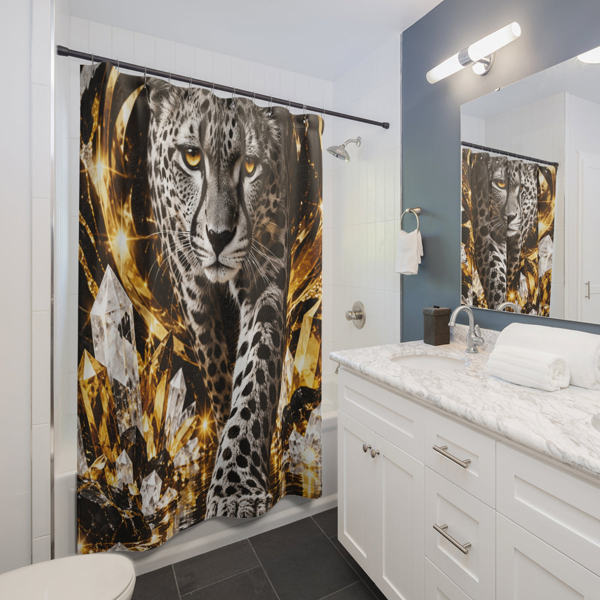 Majestic Leopard Crystal Shower Curtain