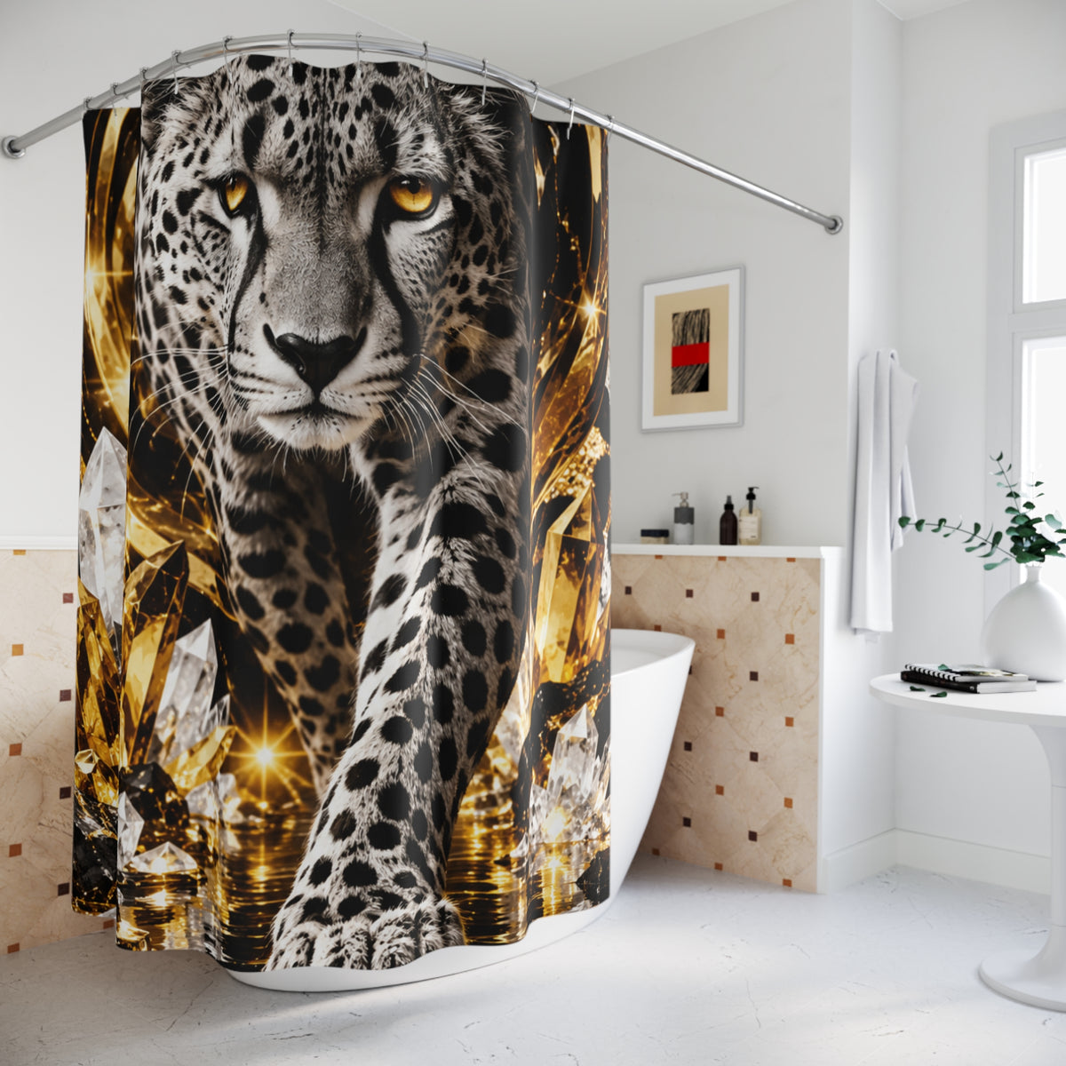 Majestic Leopard Crystal Shower Curtain