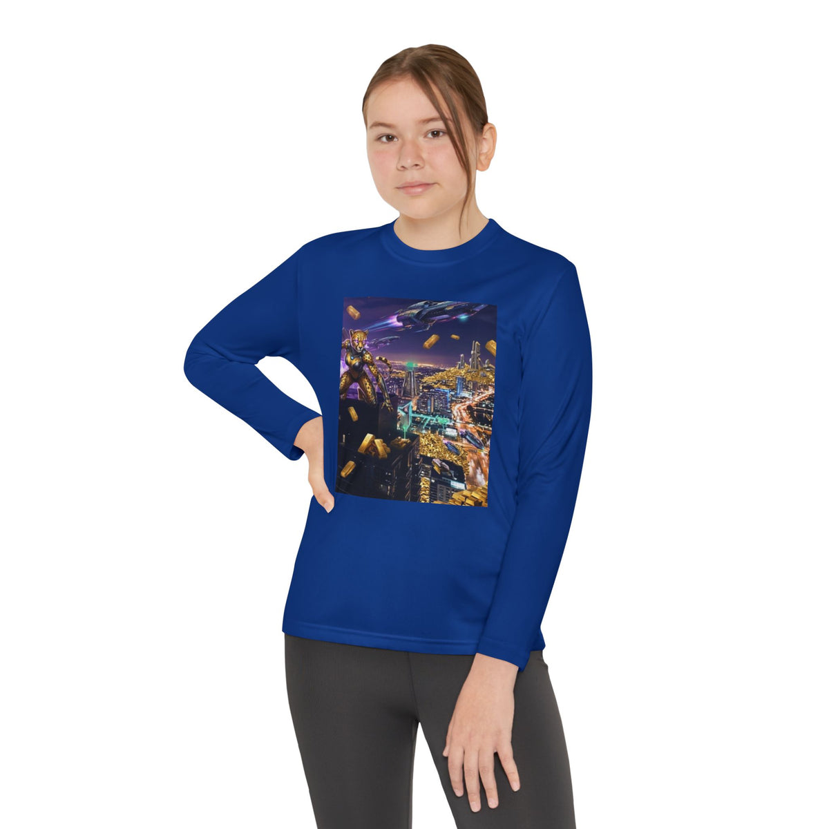 Youth Long Sleeve Tee – Colorful Night Cityscape Graphic Shirt