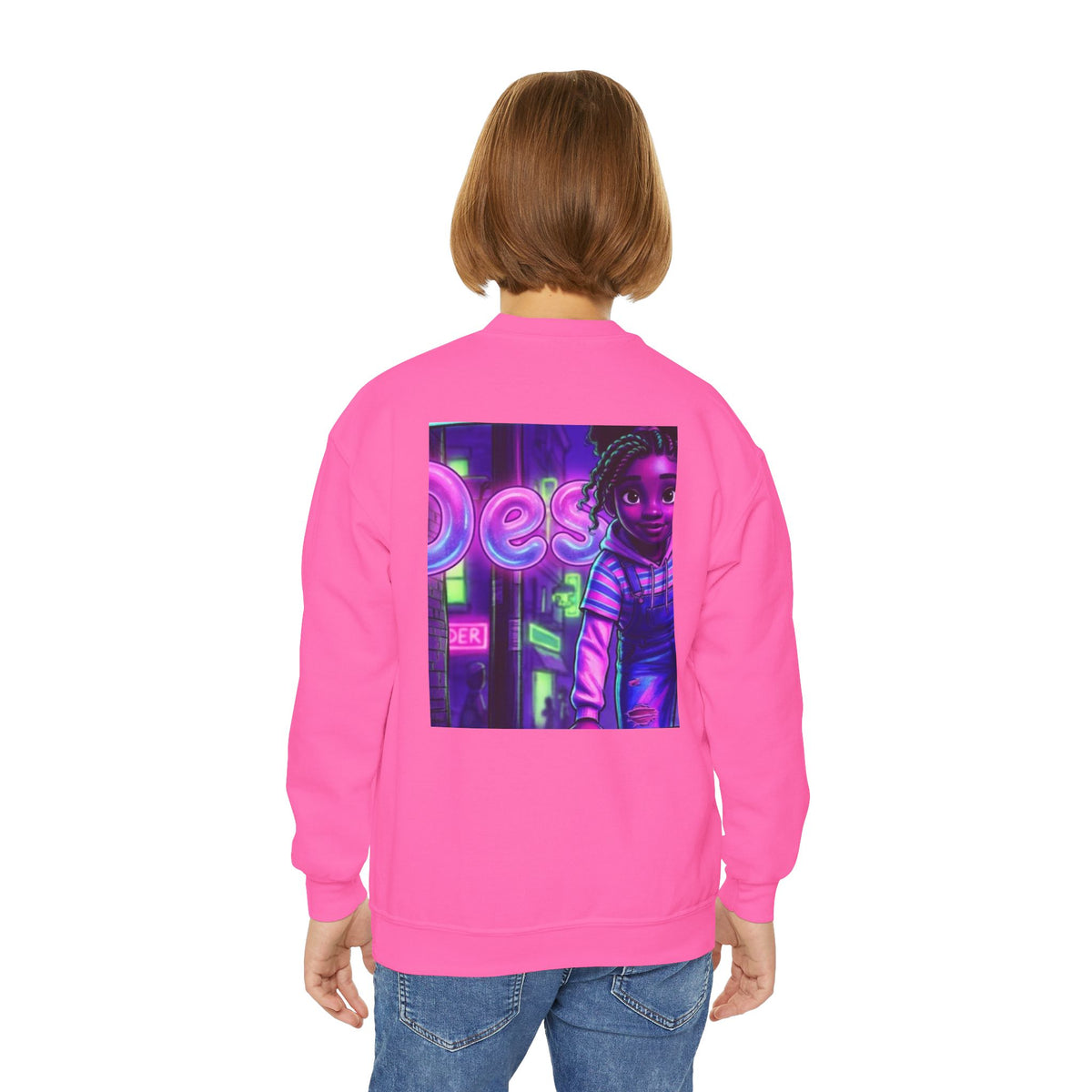 Youth “Destiny” Retro Neon Graphic Crewneck Sweatshirt