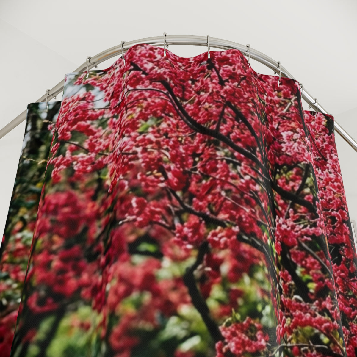 Leopard in Red Blossom Forest Shower Curtain