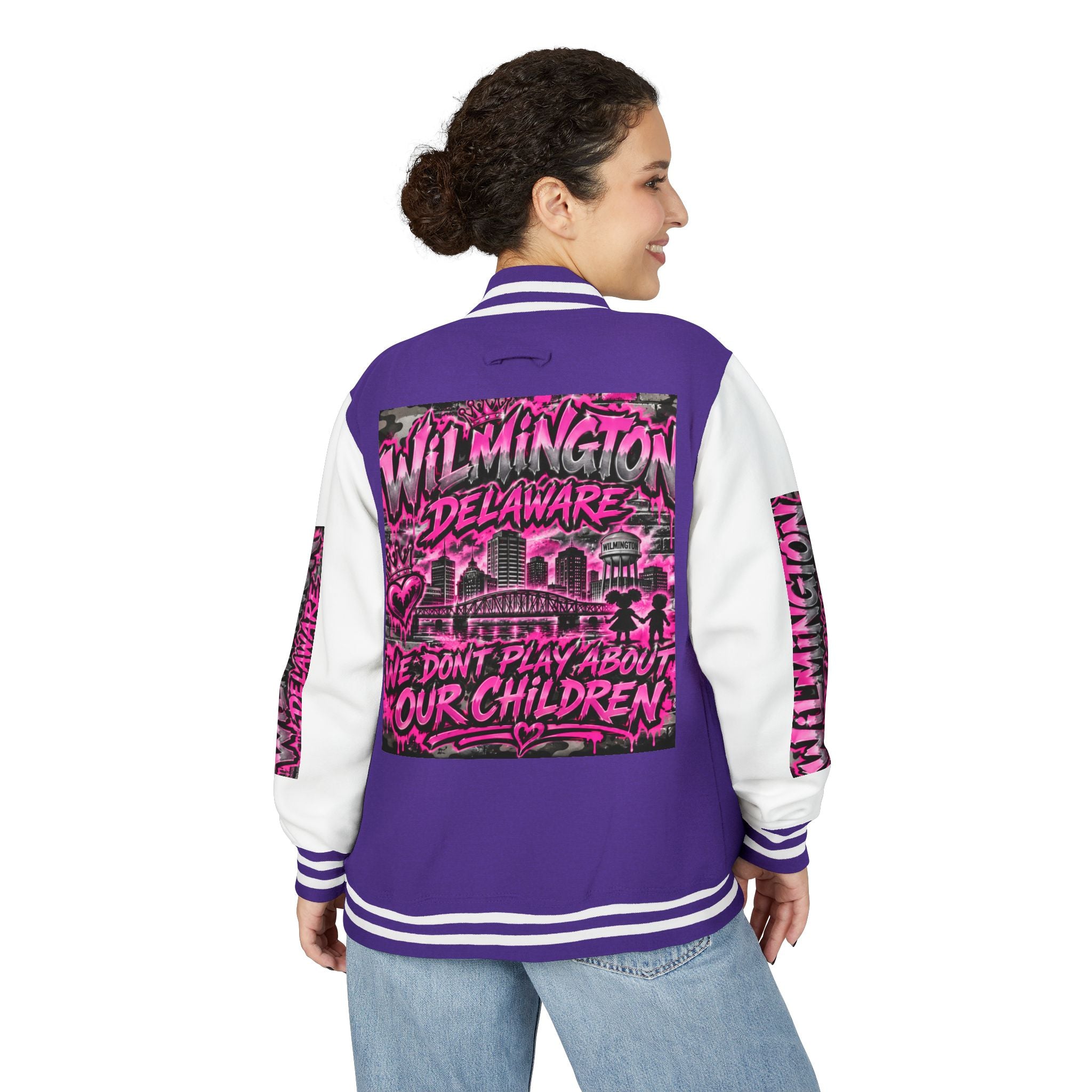Wilmington Delaware Letterman Jacket — 'We Don't Play About Our Children' Varsity Coat